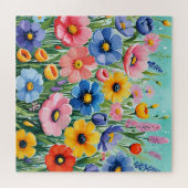 水色の鮮やか春の花パターン ジグソーパズル (横)