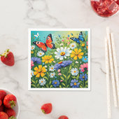 水色の鮮やか春の花パターン スタンダードカクテルナプキン (インサイチュ)