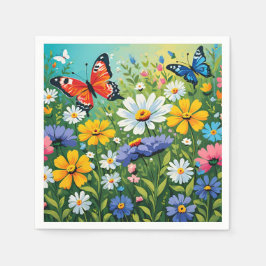 水色の鮮やか春の花パターン スタンダードカクテルナプキン