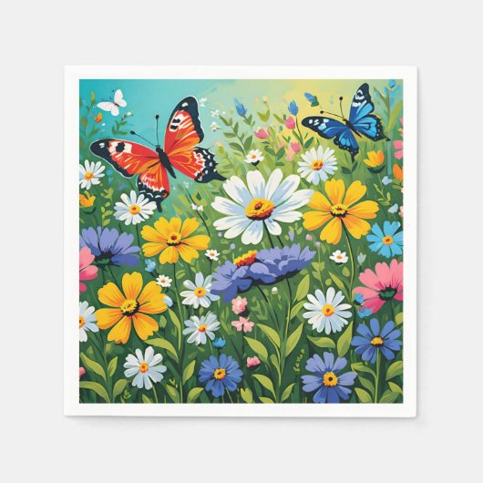 水色の鮮やか春の花パターン スタンダードカクテルナプキン (正面)