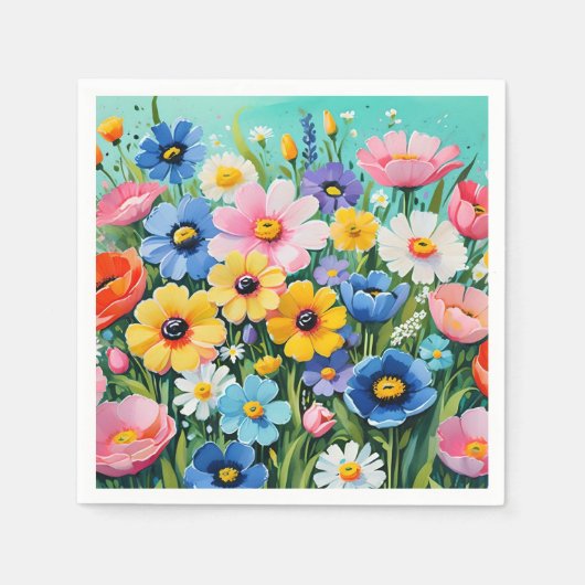 水色の鮮やか春の花パターン スタンダードカクテルナプキン (正面)