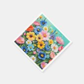 水色の鮮やか春の花パターン スタンダードカクテルナプキン (角)