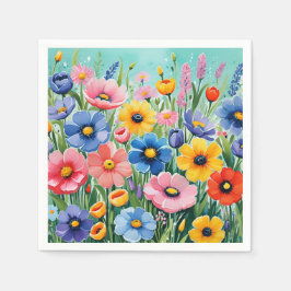 水色の鮮やか春の花パターン スタンダードカクテルナプキン
