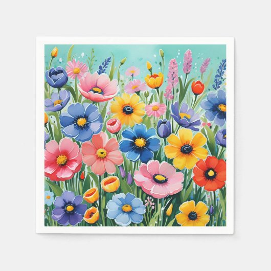 水色の鮮やか春の花パターン スタンダードカクテルナプキン (正面)