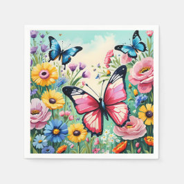 水色の鮮やか春の花パターン スタンダードカクテルナプキン