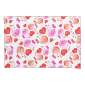 水色の鳥がピンクの赤い白い枕を愛する 枕カバー (正面左)