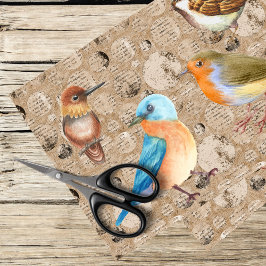 水色の鳥とヴィンテージの背景 薄葉紙