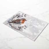 水色の鳥と雪のカスタムホリデーカード 箔シーズンカード (回転した状態)