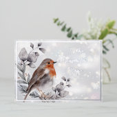 水色の鳥と雪のカスタムホリデーカード 箔シーズンカード (立ち正面)