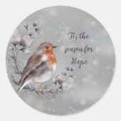 水色の鳥と雪のカスタム休日 ラウンドシール (正面)