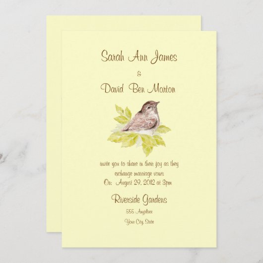 水色の鳥のスパローウェディング招待,自然 招待状 (正面/裏面)