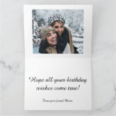 水色の鳥のハッピーバースデーウィッシュ写真文字 カード (内部)