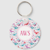 水色の鳥の明るいモノグラム キーホルダー (裏面)