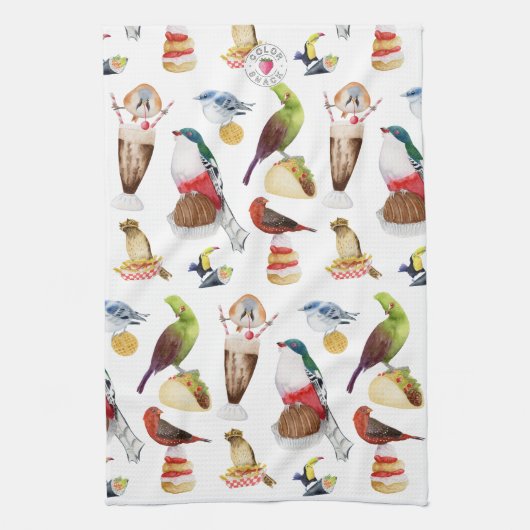 水色の鳥の軽食 – キッチンタオル (縦)