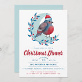 水色の鳥オンムーンクリスマスディナーパーティー 招待状 (正面/裏面)