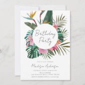 水色の鳥パラダイスリース誕生日パーティー 招待状 (正面)