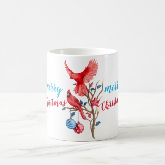 水色の鳥メリークリスマスパーソナライズされた コーヒーマグカップ (中央)