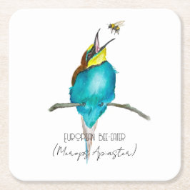 水色の鳥（ヨーロッパのミツバチを食べる人） スクエアペーパーコースター