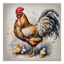 水色の鶏と雛の第4番 ポスター