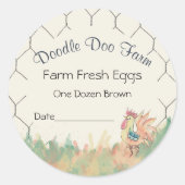 水色の鶏のカスタムファーム生卵ステッカー ラウンドシール (正面)