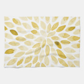 水色の黄色いブラシストローク キッチンタオル (横)
