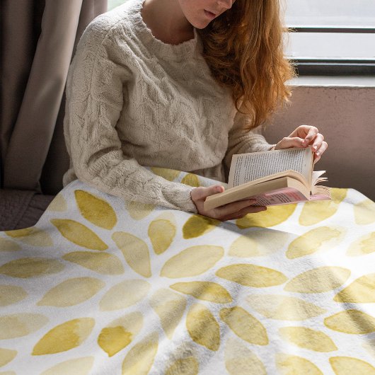 水色の黄色いブラシストローク フリースブランケット