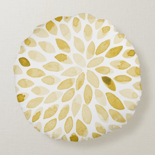 水色の黄色いブラシストローク ラウンドクッション (裏面)