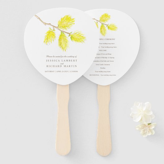 水色の黄色のカチキンの結婚式のプログラムファン ハンドファン (正面&裏面)