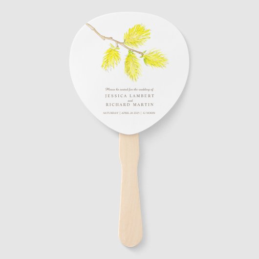 水色の黄色のカチキンの結婚式のプログラムファン ハンドファン (正面)