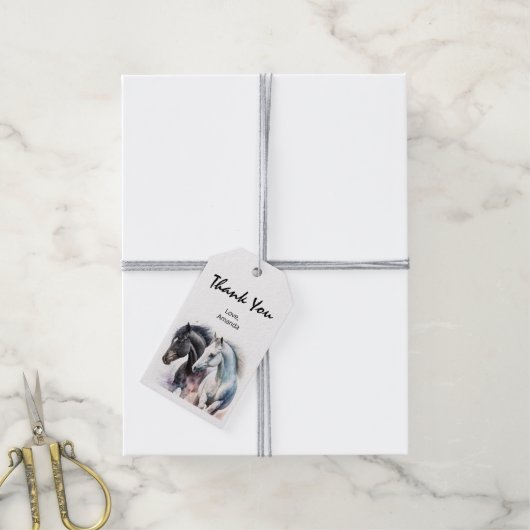 水色の黒と白の馬 ギフトタグ (より糸付き)