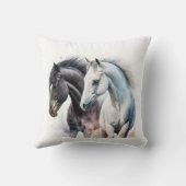 水色の黒と白の馬 クッション (裏面)