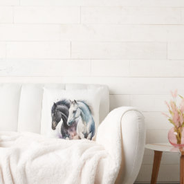 水色の黒と白の馬 クッション