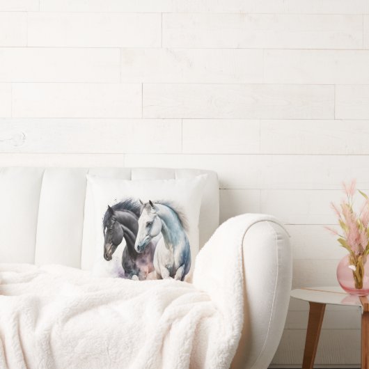 水色の黒と白の馬 クッション (ソファ)