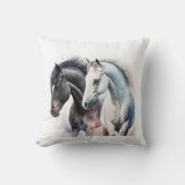 水色の黒と白の馬 クッション (正面)