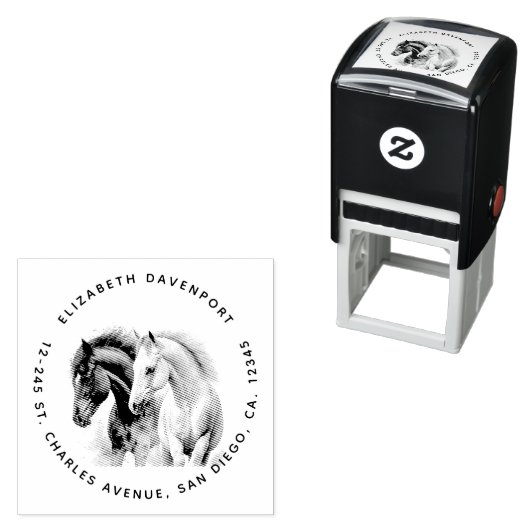 水色の黒と白の馬 セルフインキングスタンプ (インサイチュ)