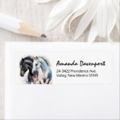 水色の黒と白の馬 ラベル (インサイチュ)