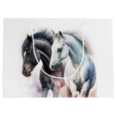 水色の黒と白の馬 ラージペーパーバッグ (裏面)