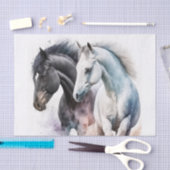 水色の黒と白の馬 薄葉紙 (クラフト)