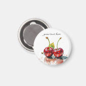 水色の2つの赤いジューシーなさくらんぼ マグネット (正面/裏面)