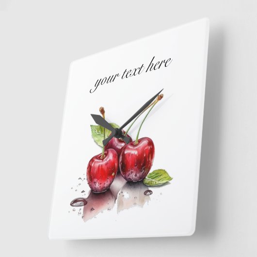 水色の3つの赤いジューシーなさくらんぼ スクエア壁時計 (傾斜)