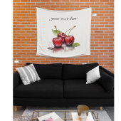 水色の3つの赤いジューシーなさくらんぼ タペストリー