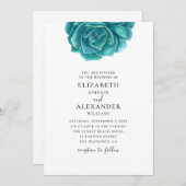 水色は多肉質。ブルー&ティール(緑がかった色)結婚サボテンI 招待状 (正面/裏面)