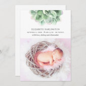 水色は多肉質。新生児.グリーンサボテン誕生 案内状 (正面/裏面)