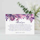水色は紫とピンクの花。フローラ結婚の サンキューカード (スタンド正面)