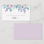 水色は紫とピンクの花。フローラ結婚の プレイスカード (正面/裏面)