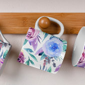 水色は紫とピンクの花。花柄 コーヒーマグカップ
