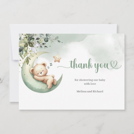 水色は緑で、金ゴールドは月の熊 サンキューカード (正面)