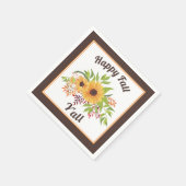 水色ひまわりの花と果実ハッピー秋Y'all スタンダードカクテルナプキン (角)