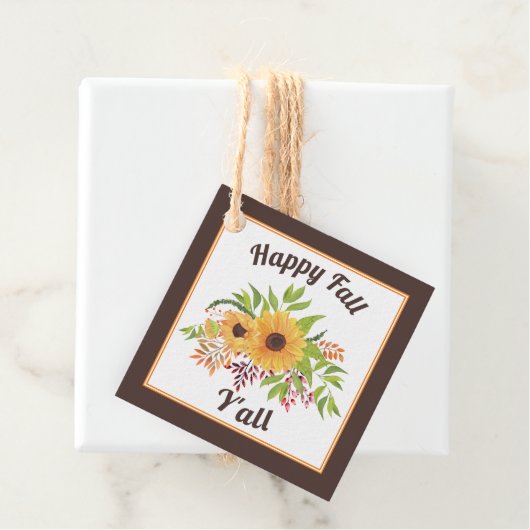 水色ひまわりの花と果実ハッピー秋Y'all フェイバータグ (インサイチュ)