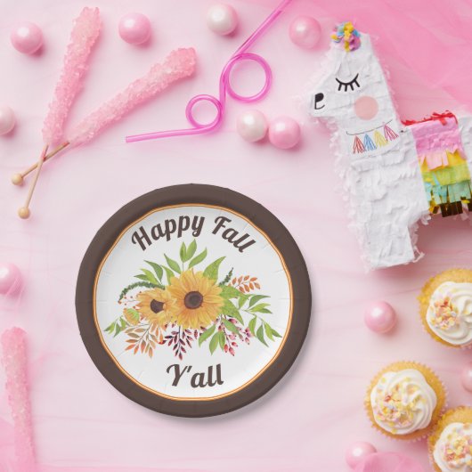 水色ひまわりの花と果実ハッピー秋Y'all ペーパープレート (パーティー)